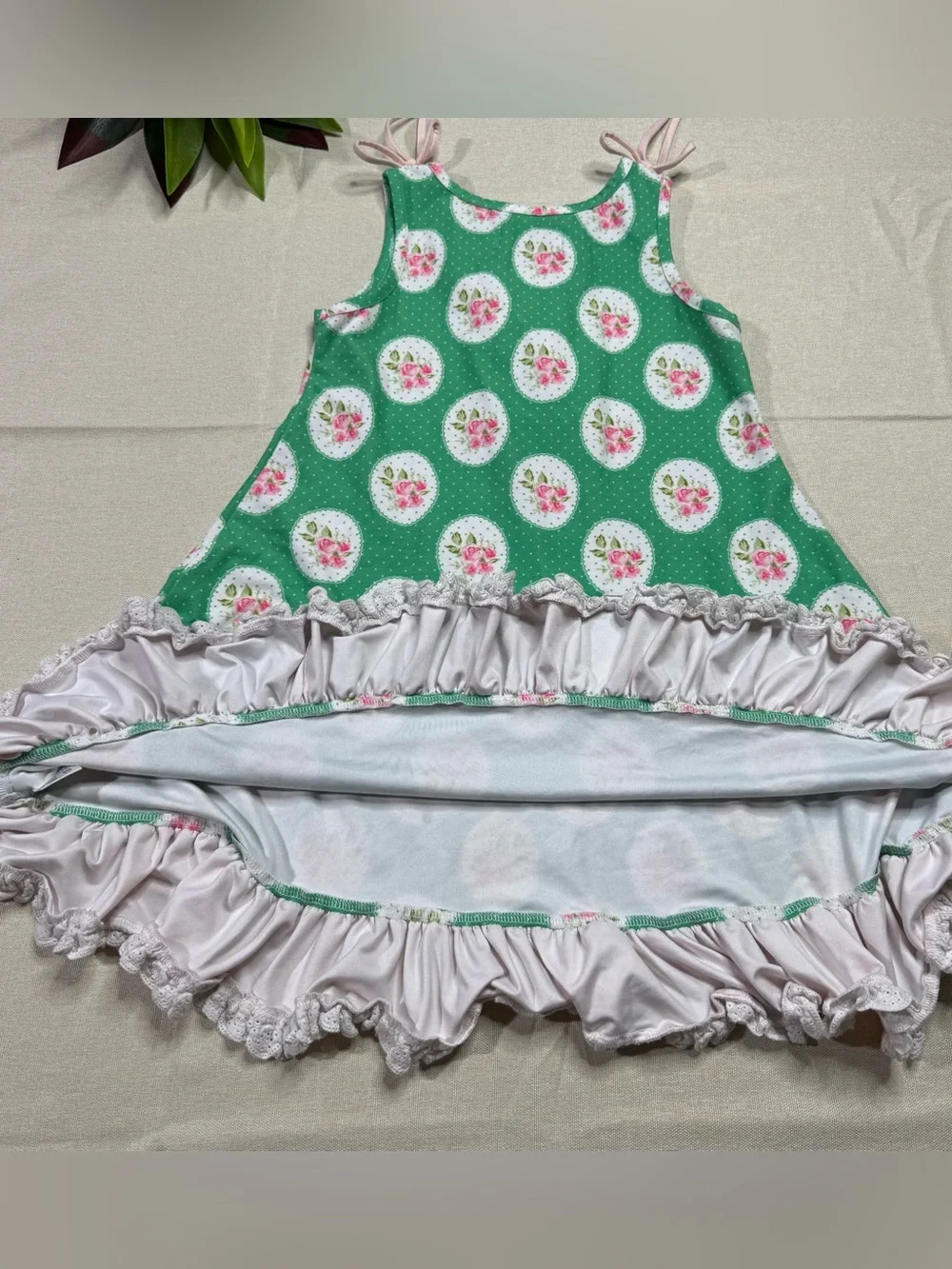 SweetHoney Green Floral Medallion Ruffle Dress Pink Gingham Girls 8Y